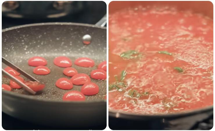 pomodori in padella- sugo in padella con basilico 