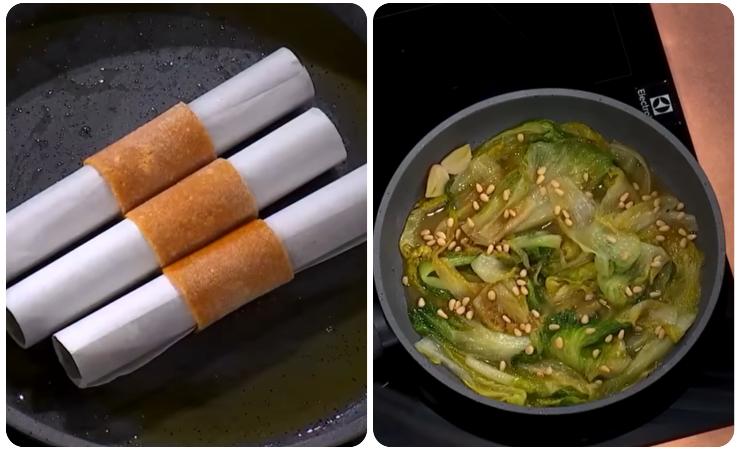 cannoli di pane in padella e scarola in padella 