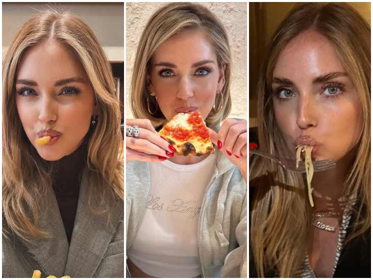 collage chiara ferragni che mangia 