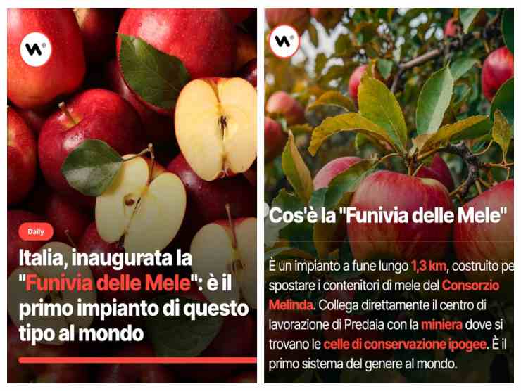 screen del posto instagram che parla della funivia delle mele