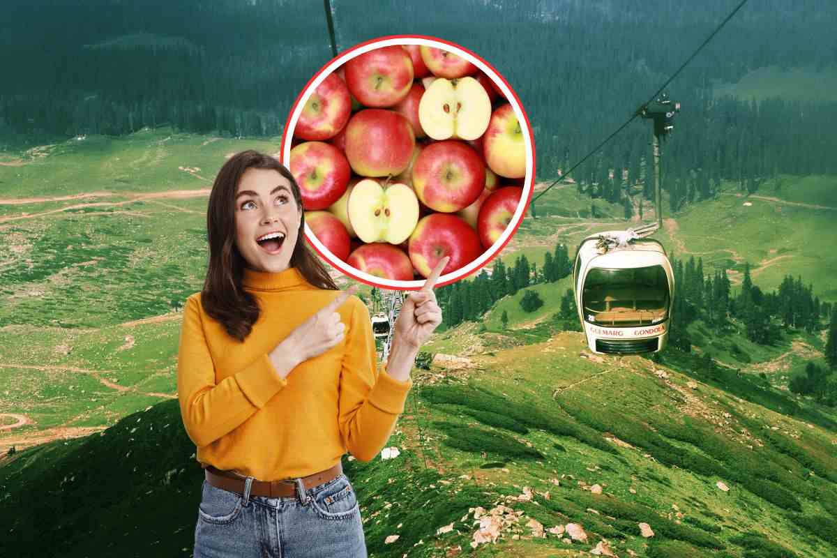 donna stupita, mele e funivia