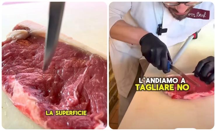 fetta di carne- macellaio con la carne