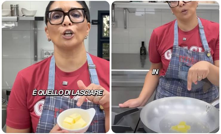 chef con burro in ciotola e burro in padella