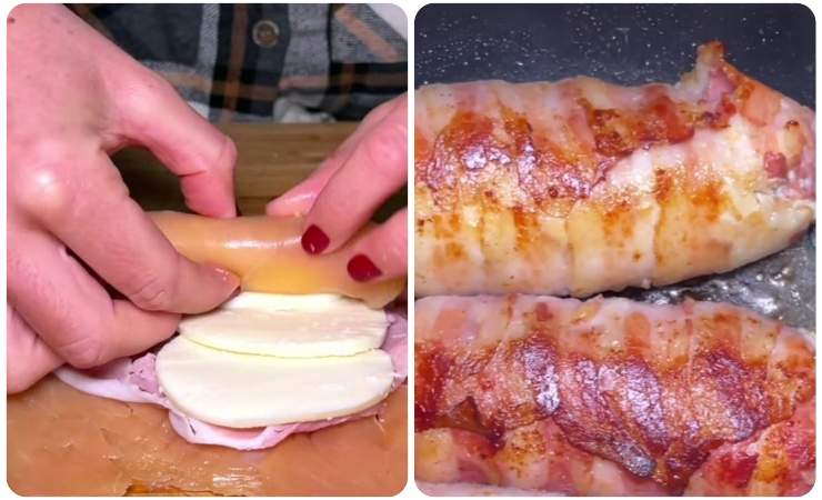 involtini di pollo arrotolati con formaggio e prosciutto- involtini in padella
