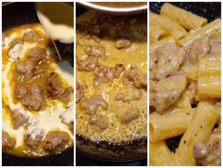 collage preparazione rigatoni alla norcina 