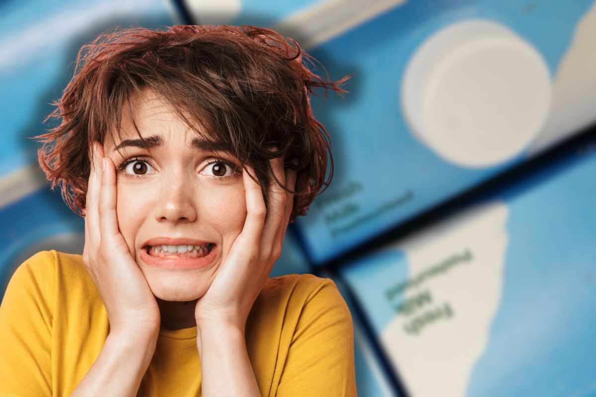 latte artificiale per neonati sullo sfondo e donna allarmata